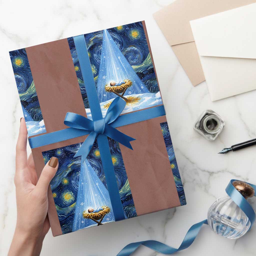 Christian Christmas Wrapping Paper Roll Nativity Scene Jeus Baby Starry Night Xmas TS14 Mocha Print Your Wear