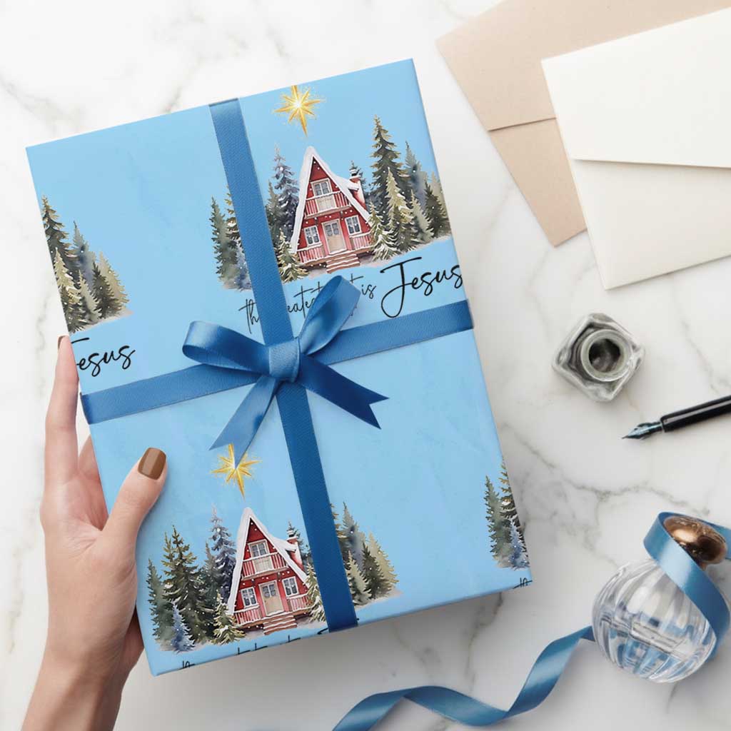 Christian Christmas Wrapping Paper Roll The Greatest Gift Is Jesus Star Of Bethlehem TS11 Light Blue Print Your Wear