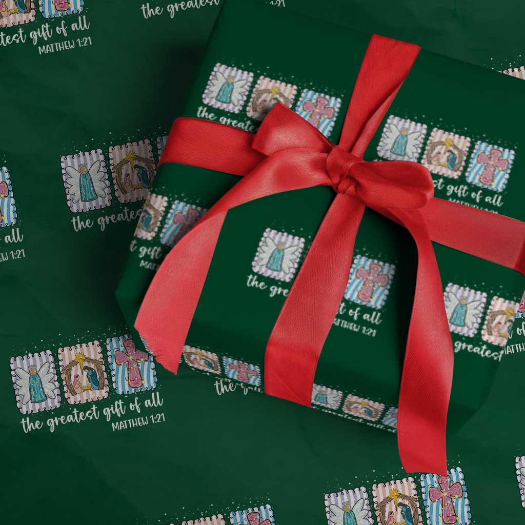 Christian Christmas Wrapping Paper Roll The Greatest Gift Of All Jesus Nativity Scene TS11 Green Print Your Wear