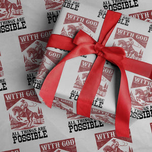 Christian Cowboy Wrapping Paper Roll Vintage Christian All Things Are Possible Encouraging Bible Verse TS10 White Print Your Wear