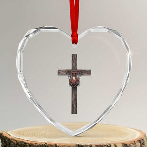 Christian Cross Basketball Heart Crystal Glass Ornament Faith Basketball Player Graphic
