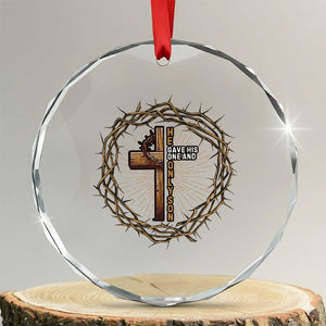 Christian Cross Crystal Glass Ornament Bible John 3:16 Jesus He Gave His Only Son Jesus Christian TS10 Transparent Glass 3'' Circle Print Your Wear