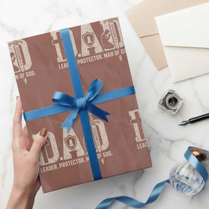 Christian Dad Wrapping Paper Roll Father Leader Protector Man Of God TS11 Mocha Print Your Wear