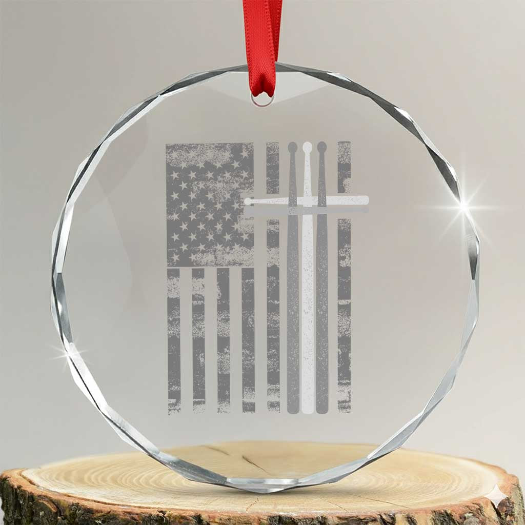 Christian Drummer Crystal Glass Ornament American Flag Drumsticks Religious Faith Cross Patriotic TS10 Transparent Glass 3'' Circle Print Your Wear