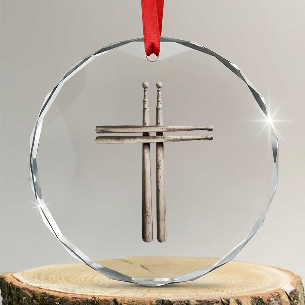 Christian Drummer Crystal Glass Ornament Drumstick Cross Rock Music Lover Gift TS10 Transparent Glass 3'' Circle Print Your Wear