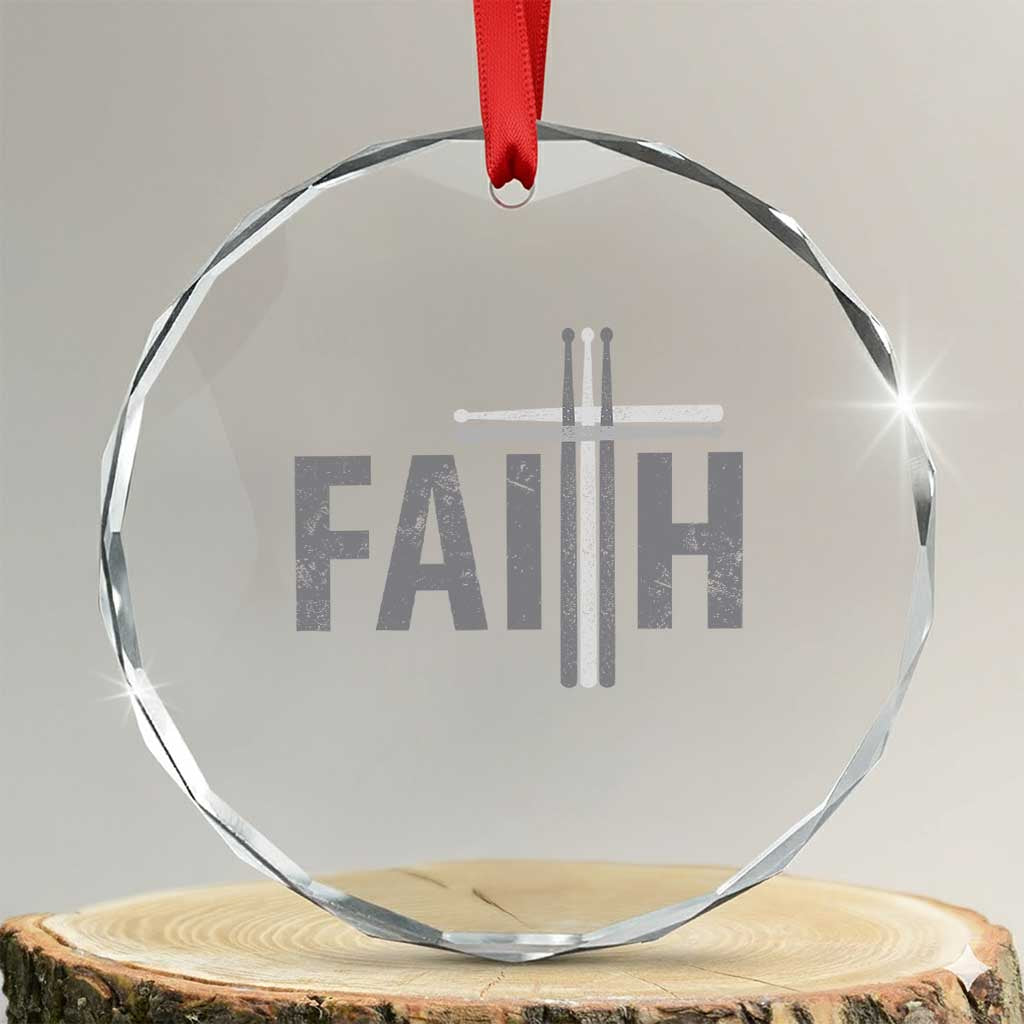 Christian Drummer Crystal Glass Ornament Faith Drum Stick Cross TS10 Transparent Glass 3'' Circle Print Your Wear