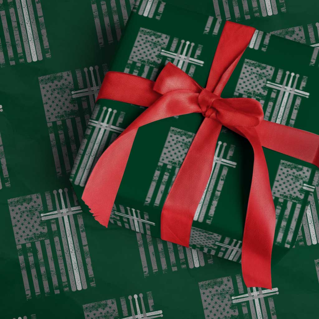 Christian Drummer Wrapping Paper Roll American Flag Drumsticks Religious Faith Cross Patriotic TS10 Green Print Your Wear