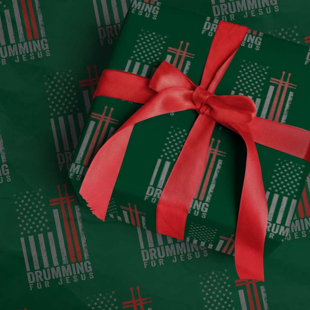 Christian Drummer Wrapping Paper Roll Drumming For Jesus Cross USA Flag Percussionist TS10 Green Print Your Wear
