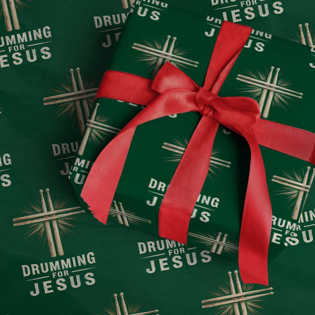 Christian Drummer Wrapping Paper Roll Drumming For Jesus Drumstick Cross Percussionist TS10 Green Print Your Wear