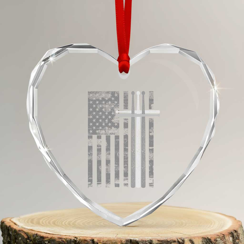 Christian Drummer Heart Crystal Glass Ornament American Flag Drumsticks Religious Faith Cross Patriotic TS10 Transparent Glass 3'' Heart Print Your Wear