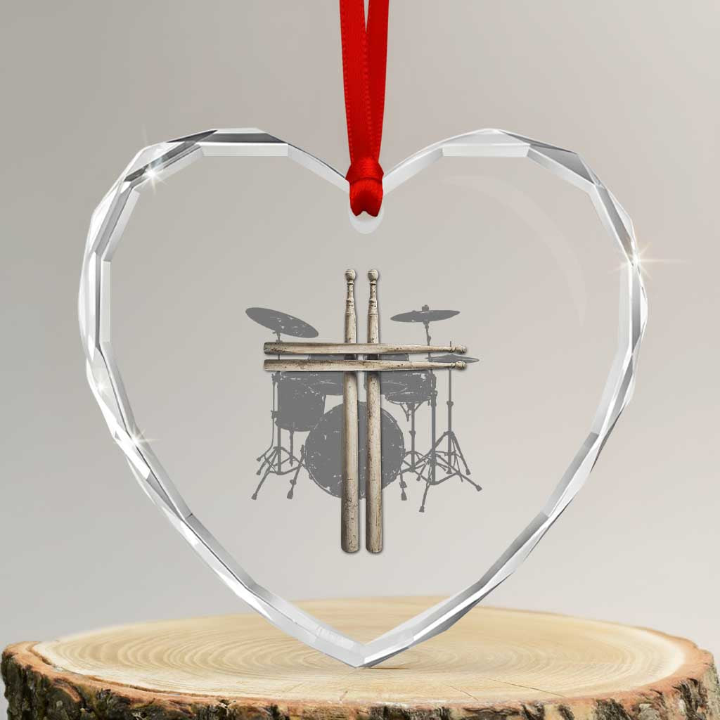 Christian Drummer Heart Crystal Glass Ornament Drum Sticks Cross Percussionist Jesus Church TS10 Transparent Glass 3'' Heart Print Your Wear