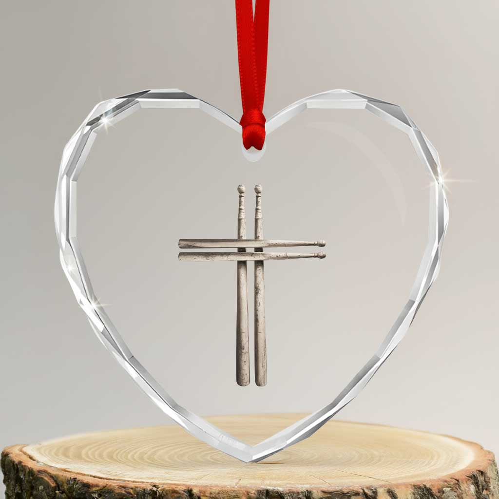 Christian Drummer Heart Crystal Glass Ornament Drumstick Cross Rock Music Lover Gift TS10 Transparent Glass 3'' Heart Print Your Wear