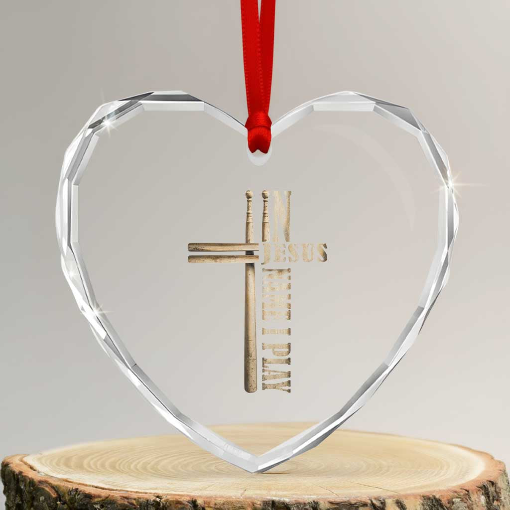 Christian Drummer Heart Crystal Glass Ornament In Jesus Name I Play Drumstick Cross Drums Percussionist TS10 Transparent Glass 3'' Heart Print Your Wear