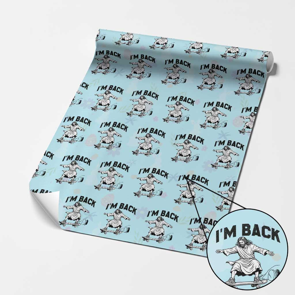 Christian Easter Wrapping Paper Roll Funny Skateboard Jesus I am Back TS14 Light Blue Print Your Wear