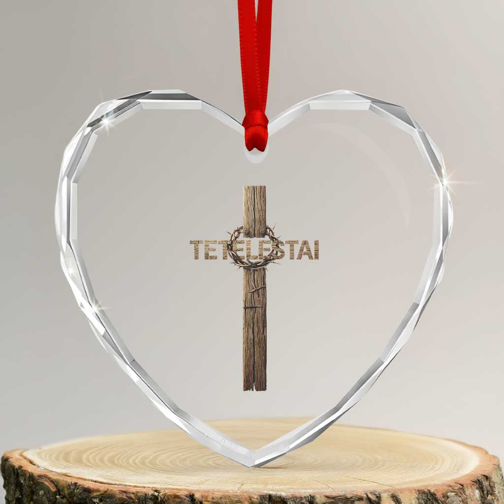 Christian Easter Resurrection Day Tetelestai Religious Cross Heart Crystal Glass Ornament TS11 Transparent Glass 3'' Heart Print Your Wear