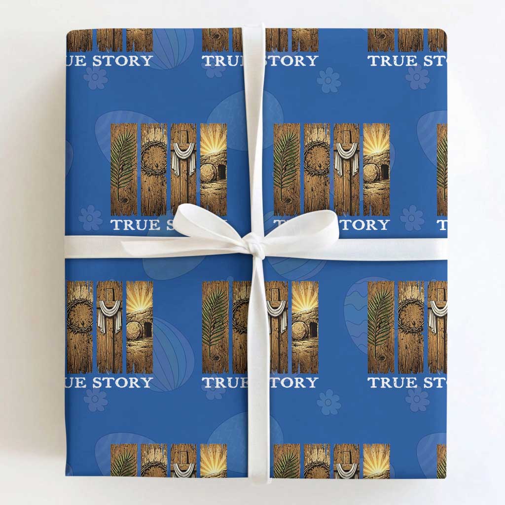 Christian Easter True Story Resurrection Scene Vintage Wrapping Paper Roll Faith Based Jesus Empty Tomb Gift for Believers TS02 Royal Blue Print Your Wear