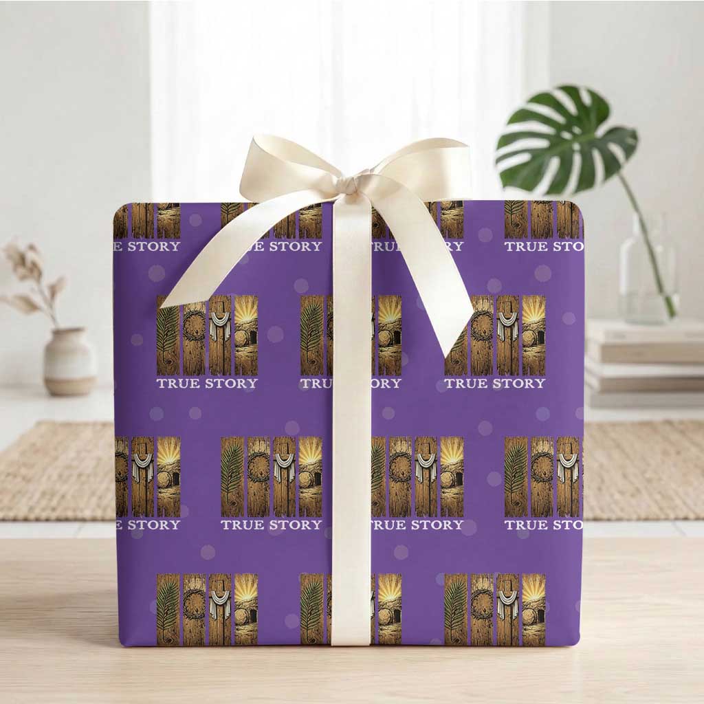 Christian Easter True Story Resurrection Scene Vintage Wrapping Paper Roll Faith Based Jesus Empty Tomb Gift for Believers TS02 Purple Print Your Wear