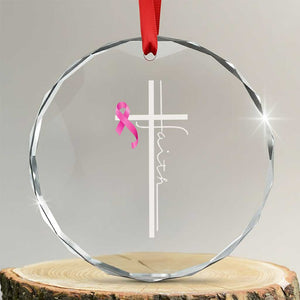 Christian Faith Breast Cancer Awareness Crystal Glass Ornament Pink Ribbon Christian Cross TS11 Transparent Glass 3'' Circle Print Your Wear