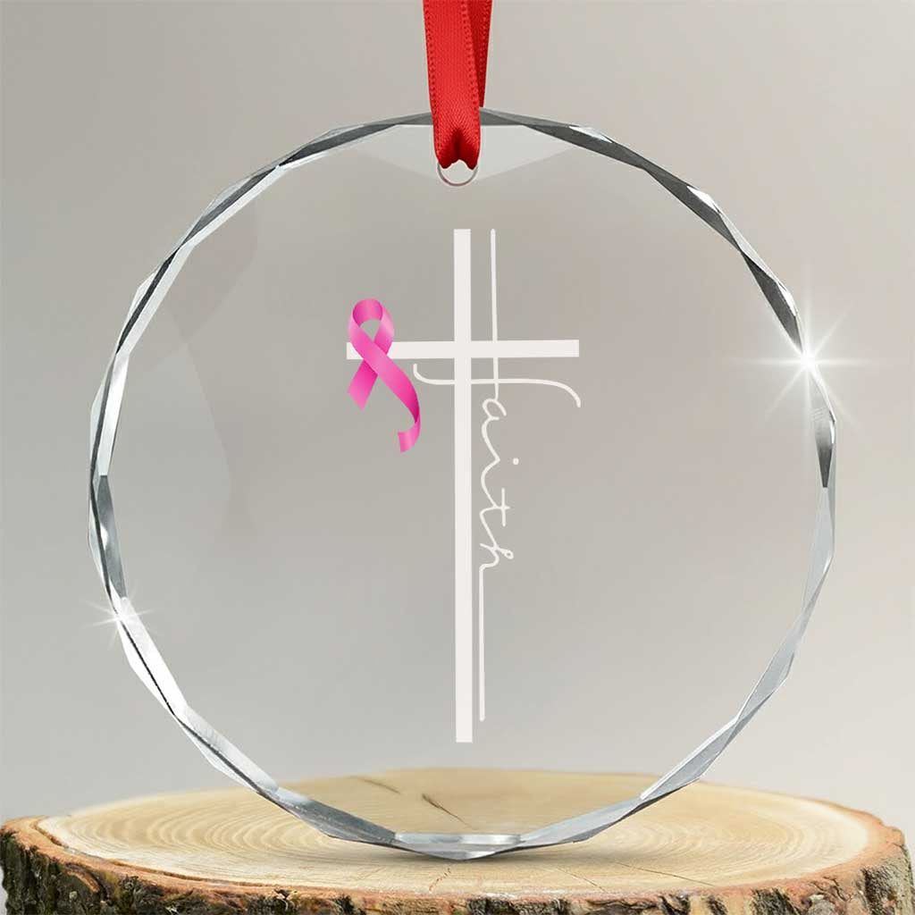 Christian Faith Breast Cancer Awareness Crystal Glass Ornament Pink Ribbon Christian Cross TS11 Transparent Glass 3'' Circle Print Your Wear