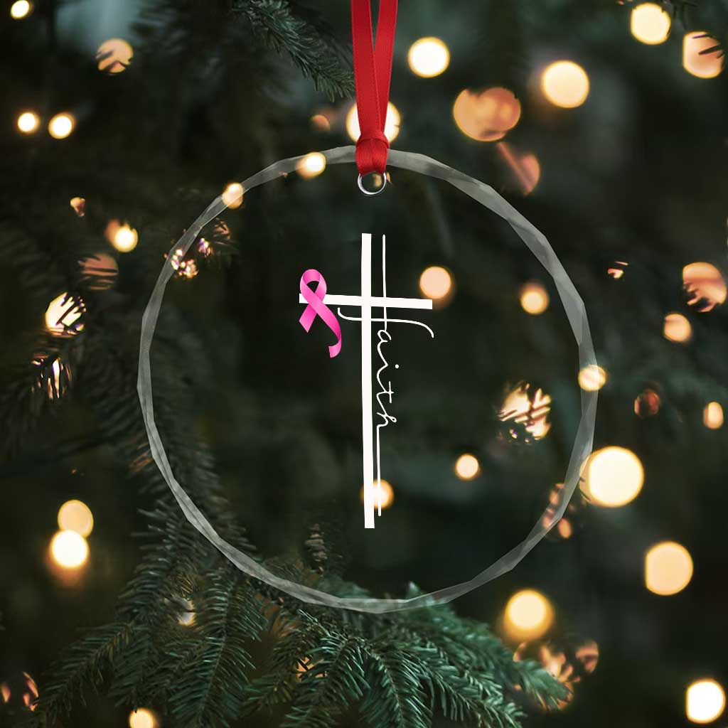 Christian Faith Breast Cancer Awareness Crystal Glass Ornament Pink Ribbon Christian Cross TS11 Print Your Wear