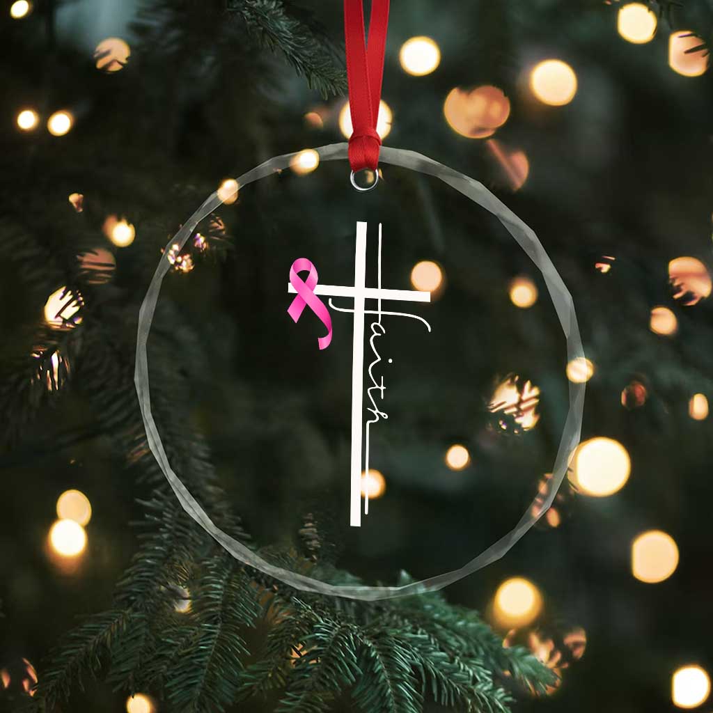 Christian Faith Breast Cancer Awareness Crystal Glass Ornament Pink Ribbon Christian Cross TS11 Print Your Wear