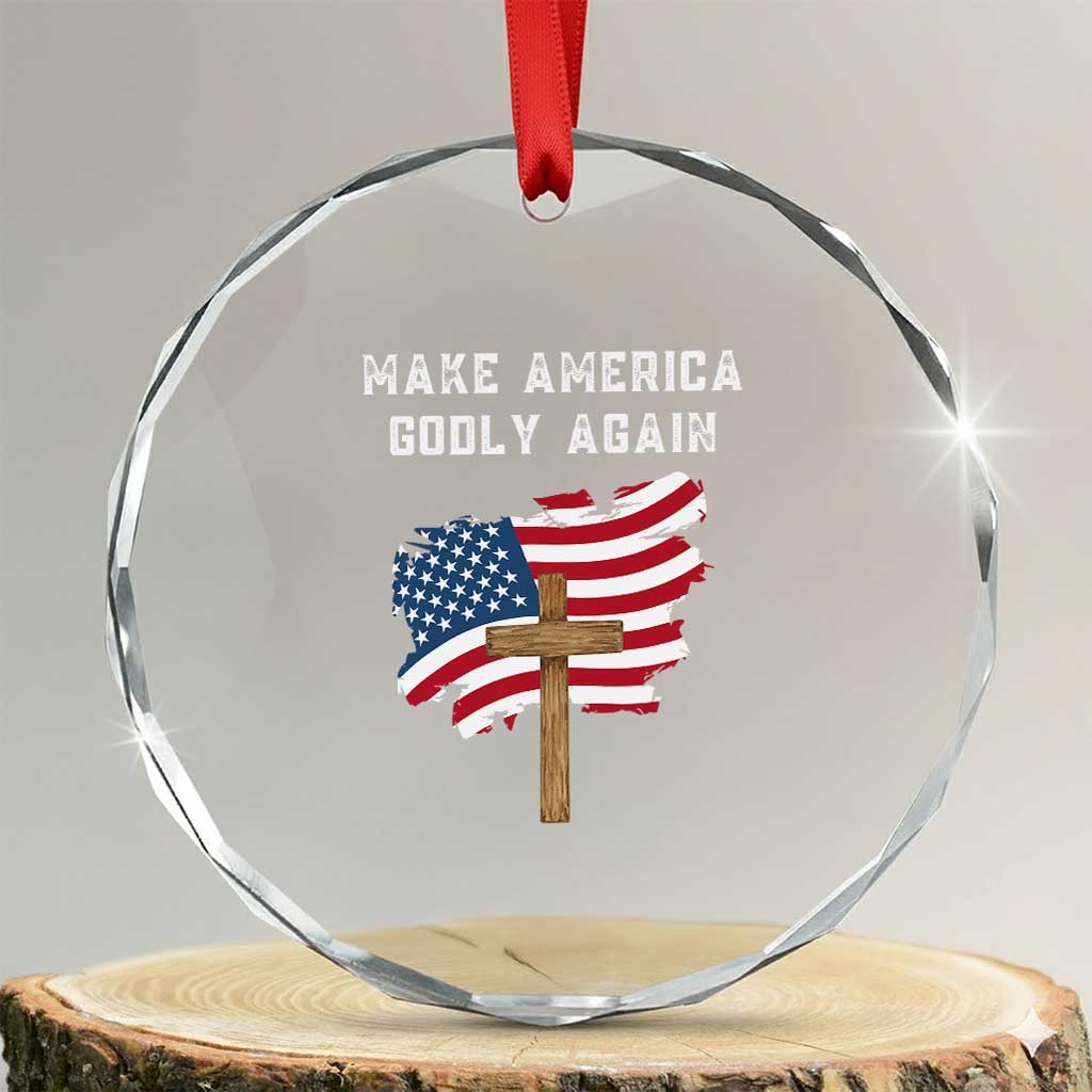 Christian Faith Crystal Glass Ornament Make America Godly Again American Flag TS02 Transparent Glass 3'' Circle Print Your Wear