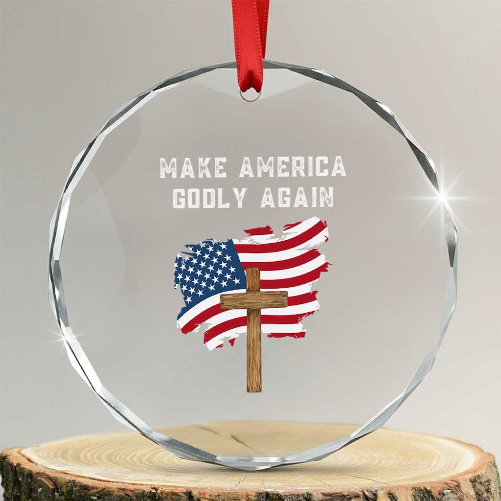 Christian Faith Crystal Glass Ornament Make America Godly Again American Flag TS02 Transparent Glass 3'' Circle Print Your Wear
