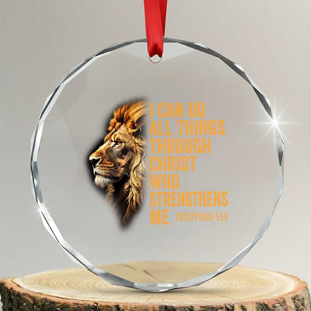 Christian Faith Crystal Glass Ornament Philippians 4:13 Religious Lion Strengthens TS02 Transparent Glass 3'' Circle Print Your Wear
