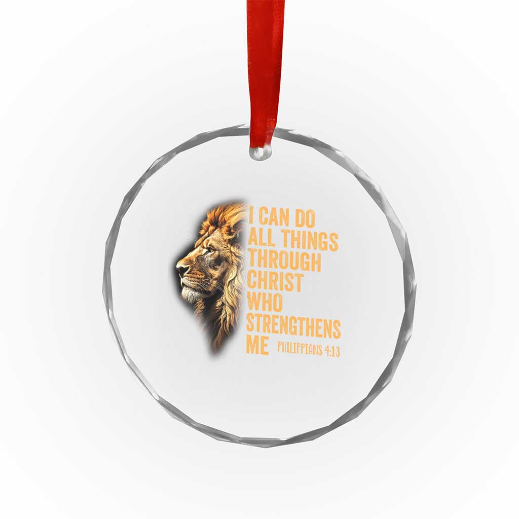 Christian Faith Crystal Glass Ornament Philippians 4:13 Religious Lion Strengthens TS02 Transparent Glass 3'' Circle Print Your Wear