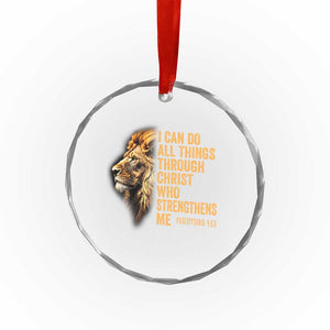 Christian Faith Crystal Glass Ornament Philippians 4:13 Religious Lion Strengthens TS02 Transparent Glass 3'' Circle Print Your Wear