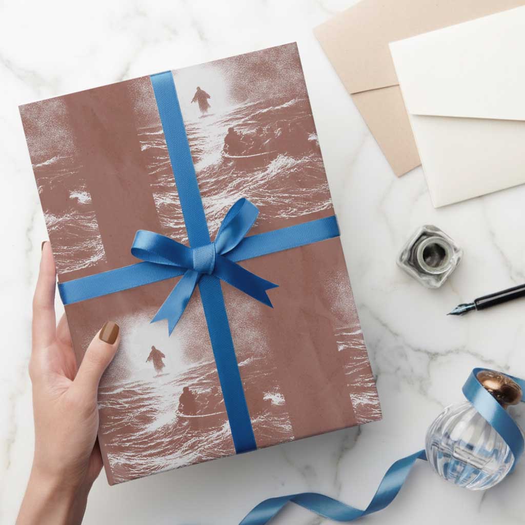 Christian Faith Wrapping Paper Roll Walk On Water Distressed Bible Verse TS10 Mocha Print Your Wear