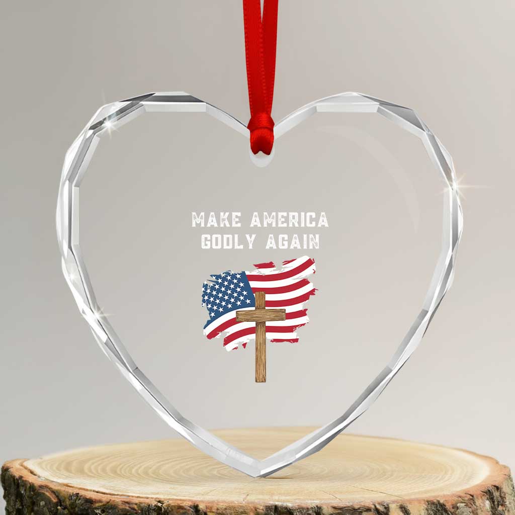 Christian Faith Heart Crystal Glass Ornament Make America Godly Again American Flag TS02 Transparent Glass 3'' Heart Print Your Wear