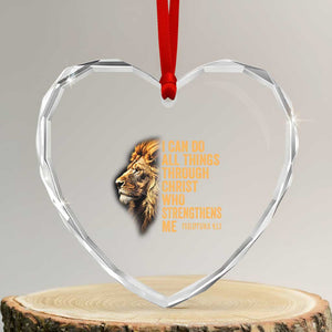 Christian Faith Heart Crystal Glass Ornament Philippians 4:13 Religious Lion Strengthens TS02 Transparent Glass 3'' Heart Print Your Wear