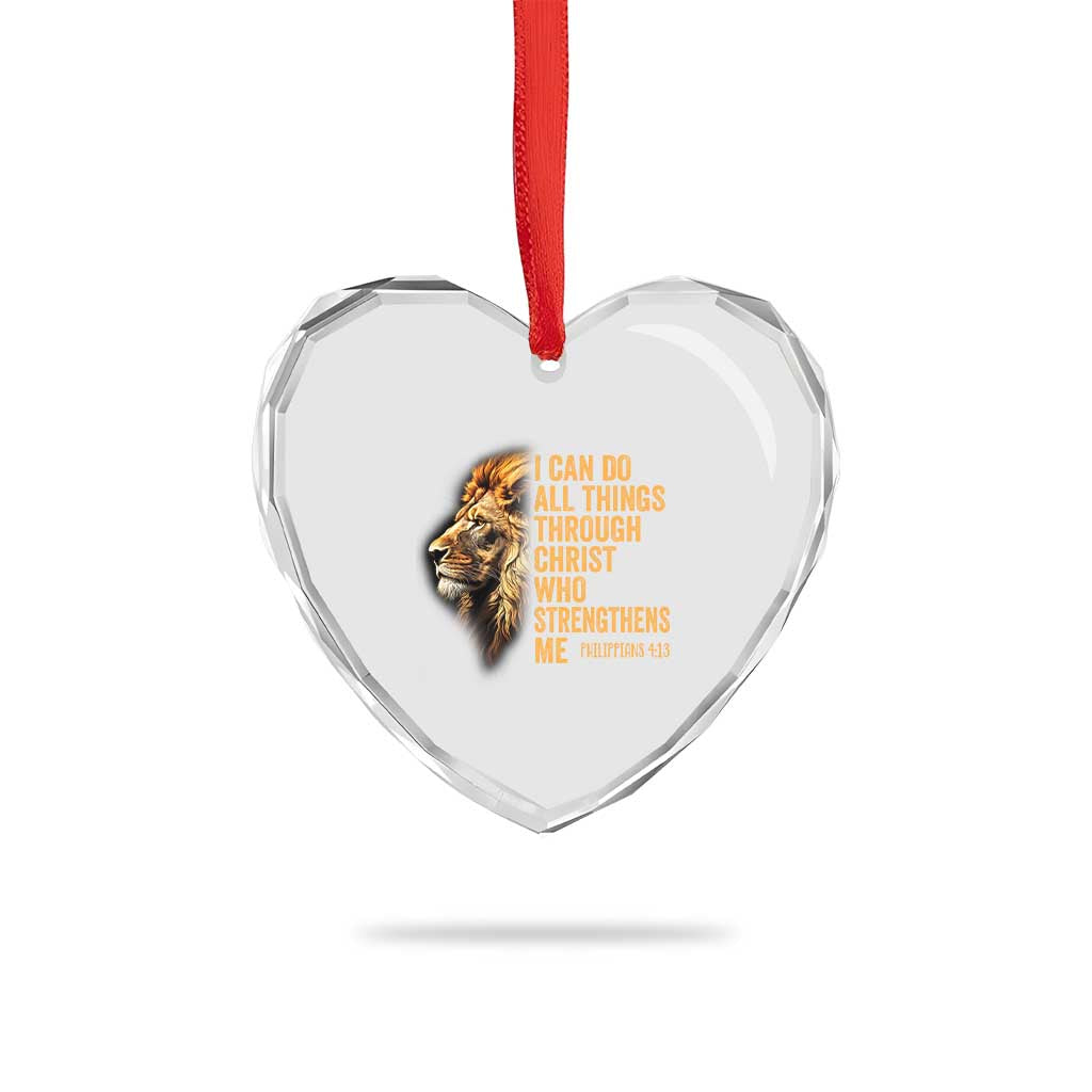 Christian Faith Heart Crystal Glass Ornament Philippians 4:13 Religious Lion Strengthens TS02 Print Your Wear
