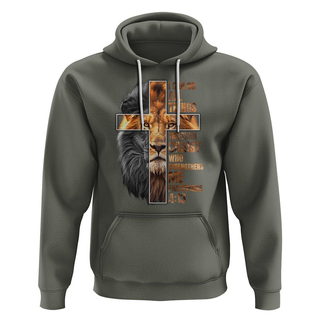 Christian Faith Hoodie Lion I Can Do All Things Through Christ Who Strengthers Me TS09 Military Green Printyourwear