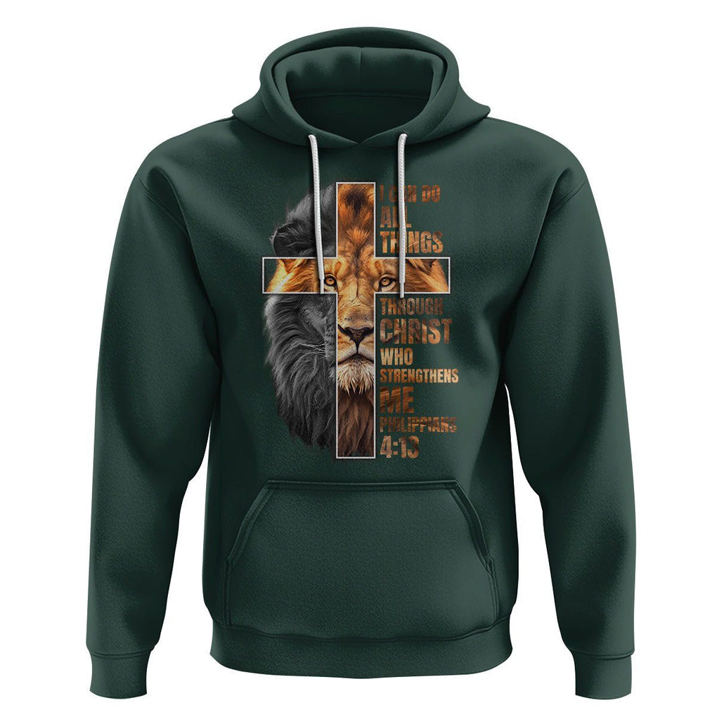 Christian Faith Hoodie Lion I Can Do All Things Through Christ Who Strengthers Me TS09 Dark Forest Green Printyourwear