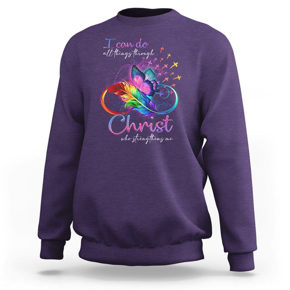 Christian Faith Sweatshirt I Can Do All Things Through Christ Who Strengthers Me TS09 Purple Printyourwear