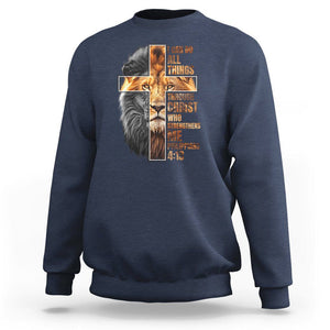 Christian Faith Sweatshirt Lion I Can Do All Things Through Christ Who Strengthers Me TS09 Navy Printyourwear