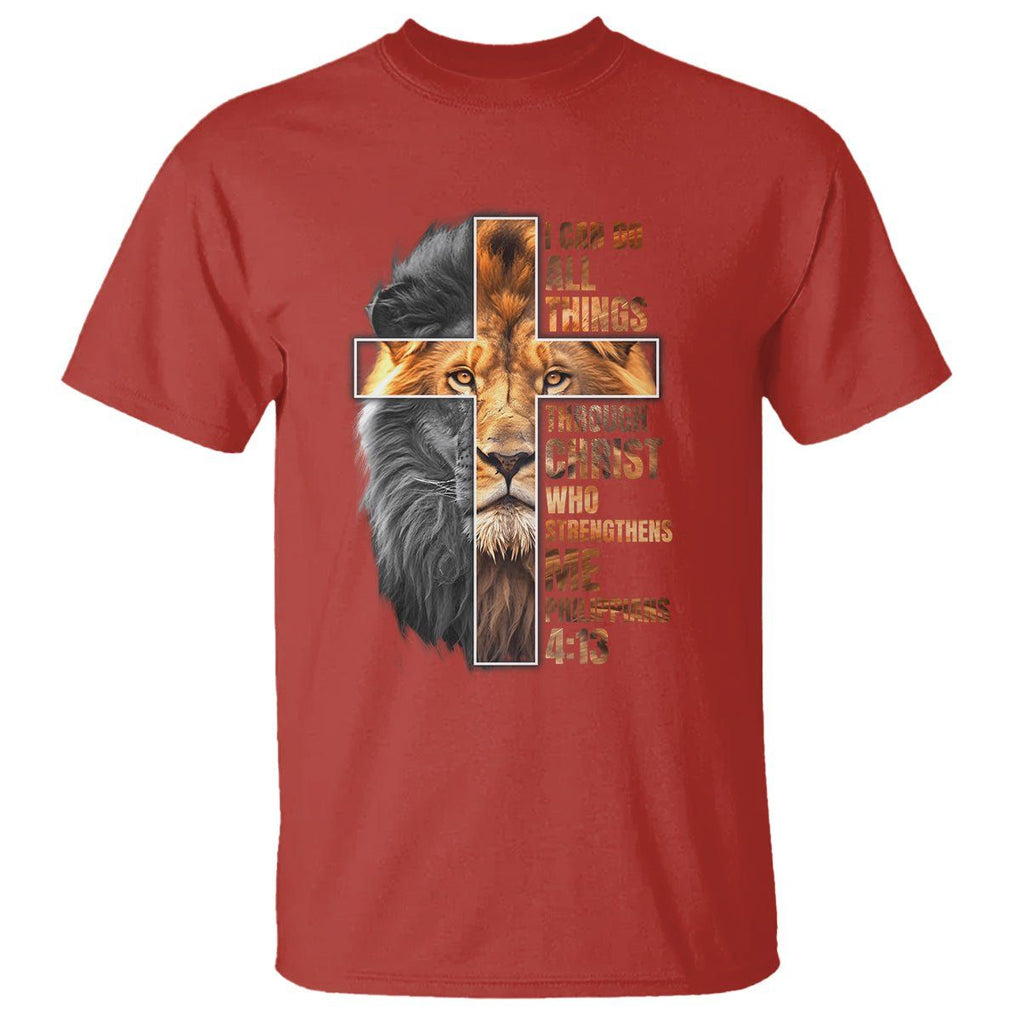Christian Faith T Shirt Lion I Can Do All Things Through Christ Who Strengthers Me TS09 Red Printyourwear