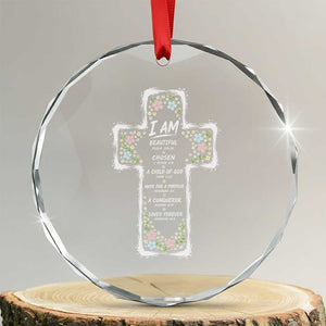 Christian Floral Cross Affirmation Crystal Glass Ornament Bible Verse Inspirational Faith Girl Christening Floral TS10 Transparent Glass 3'' Circle Print Your Wear