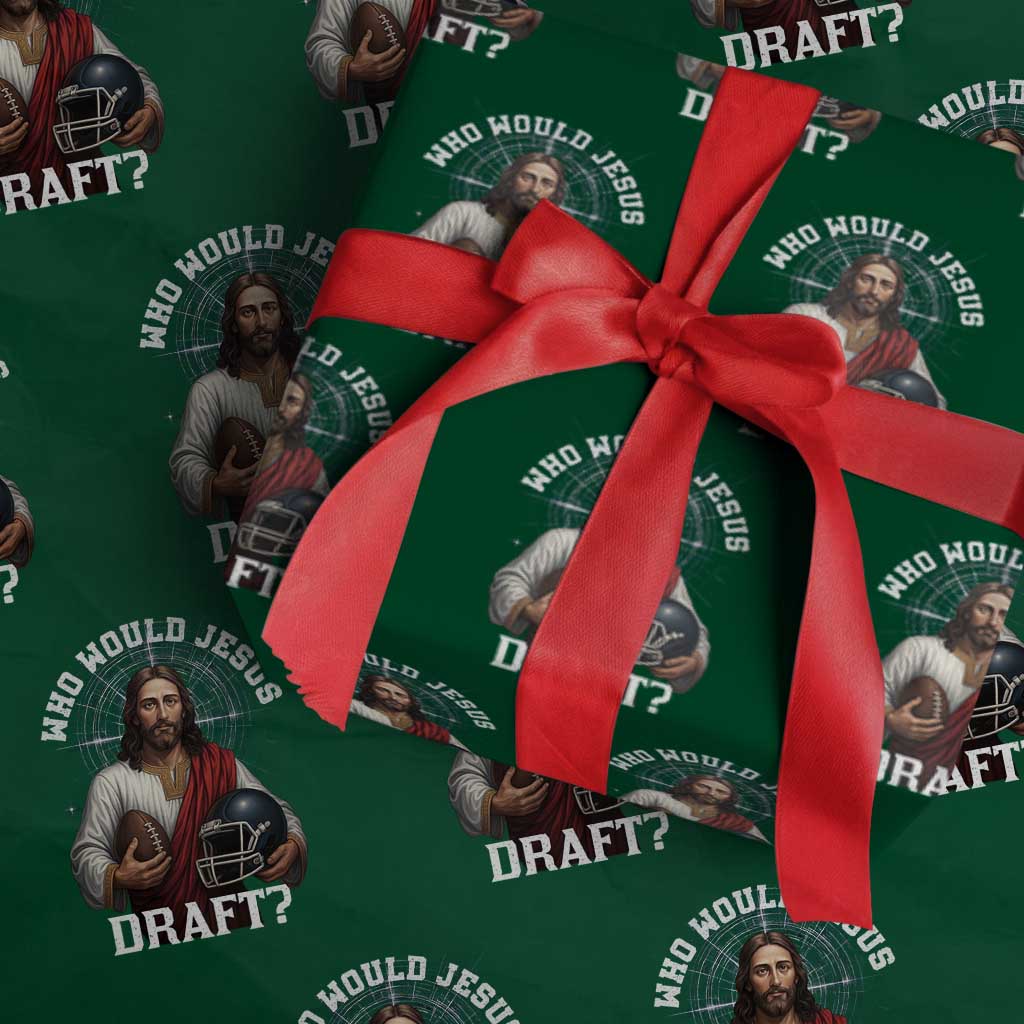 Christian Football Gift Wrapping Paper Roll Who Would Jesus Draft TS12 Green Print Your Wear