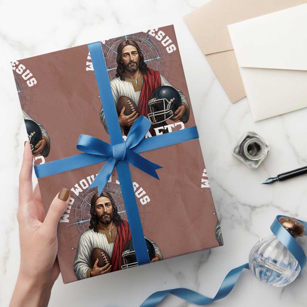 Christian Football Gift Wrapping Paper Roll Who Would Jesus Draft TS12 Mocha Print Your Wear
