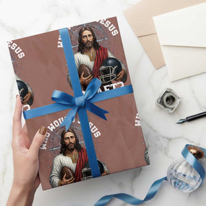 Christian Football Gift Wrapping Paper Roll Who Would Jesus Draft TS12 Mocha Print Your Wear