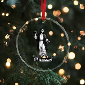 Christian Football Lover Crystal Glass Ornament He Is Rizzin Funny Gift TS12 Print Your Wear
