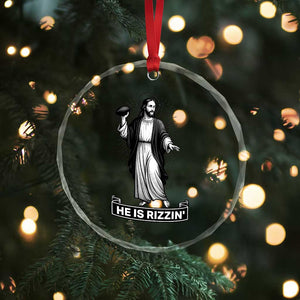 Christian Football Lover Crystal Glass Ornament He Is Rizzin Funny Gift TS12 Print Your Wear