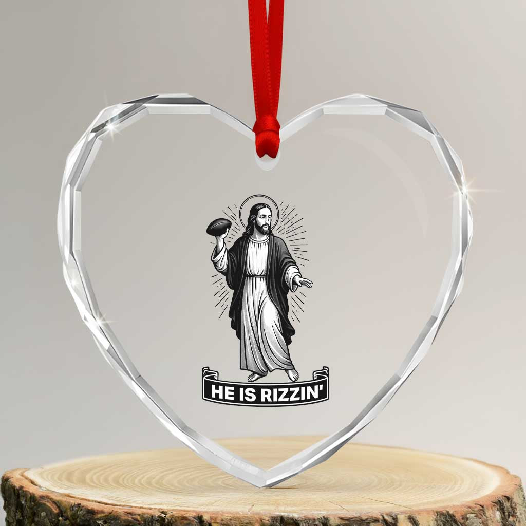 Christian Football Lover Heart Crystal Glass Ornament He Is Rizzin Funny Gift TS12 Transparent Glass 3'' Heart Print Your Wear
