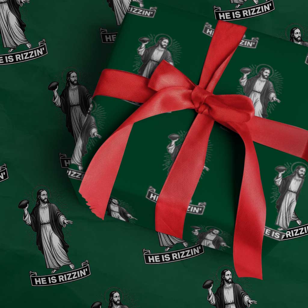 Christian Football Lover Wrapping Paper Roll He Is Rizzin Funny Gift TS12 Green Print Your Wear