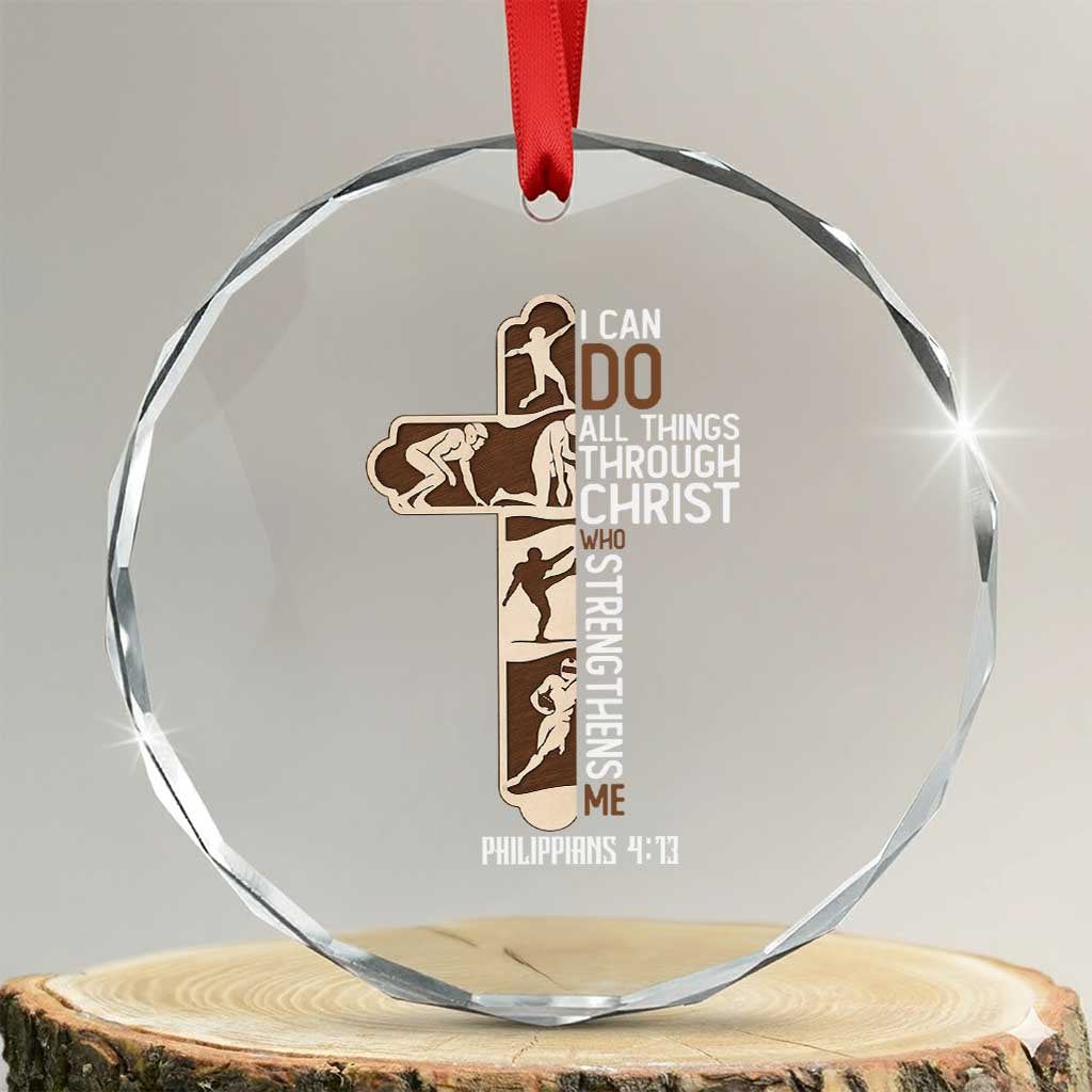 Christian Football Player Gift Crystal Glass Ornament God Gives Me Strength TS12 Transparent Glass 3'' Circle Print Your Wear