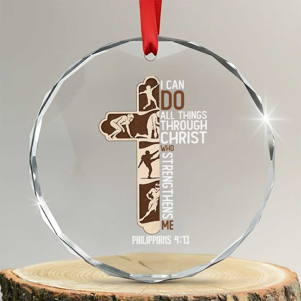 Christian Football Player Gift Crystal Glass Ornament God Gives Me Strength TS12 Transparent Glass 3'' Circle Print Your Wear