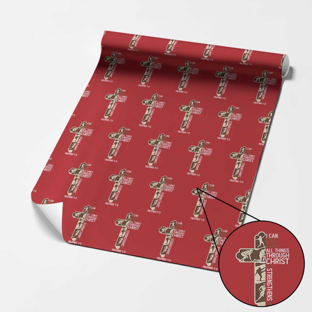 Christian Football Player Gift Wrapping Paper Roll God Gives Me Strength TS12 Red Print Your Wear
